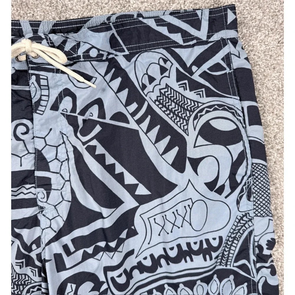 Polo Sport Ralph Lauren Swim Trunks XL Blue Tribal Tiki Print Mesh‎ Lined Y2K